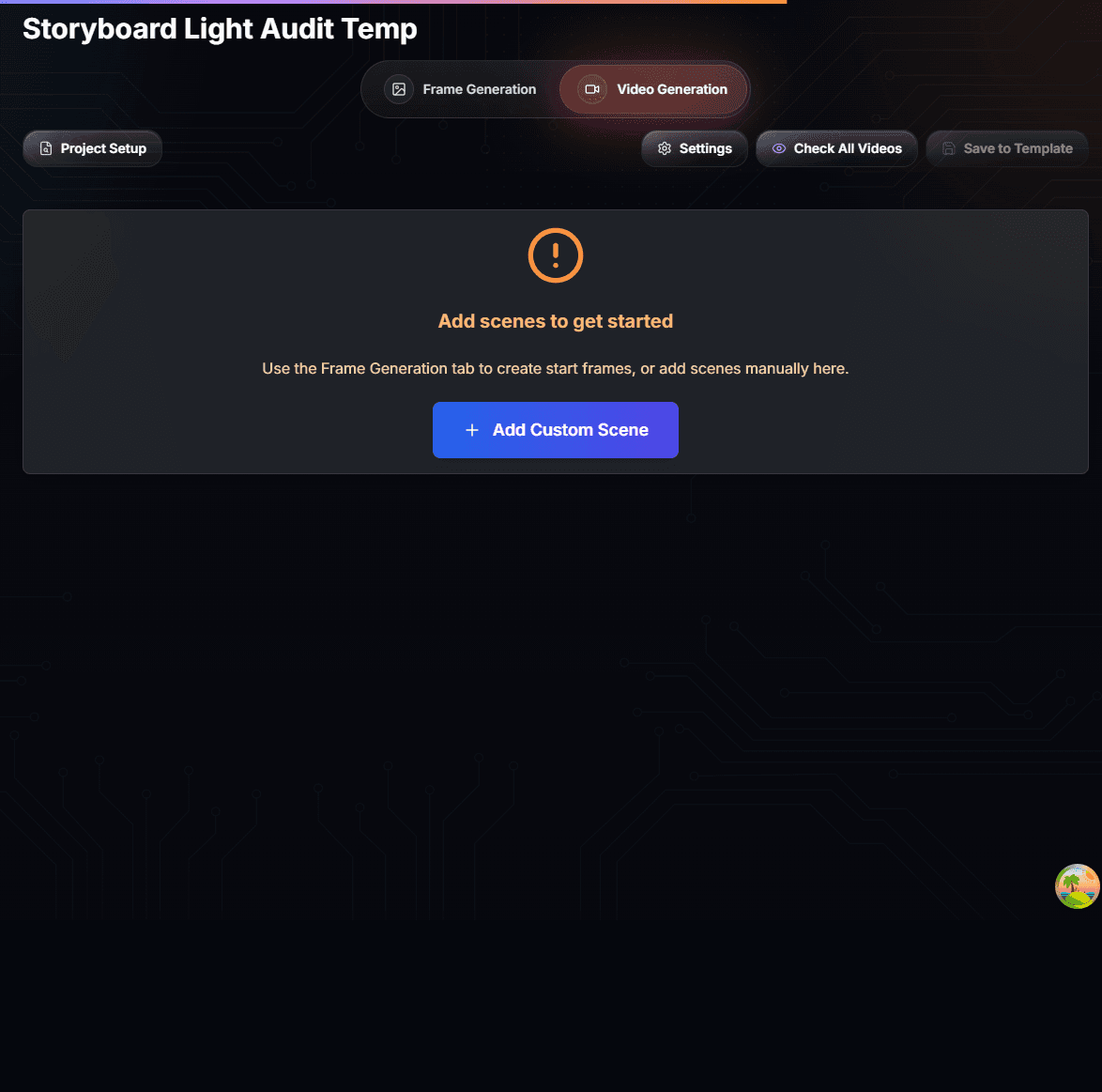 Genrupt video generation screen from a real project
